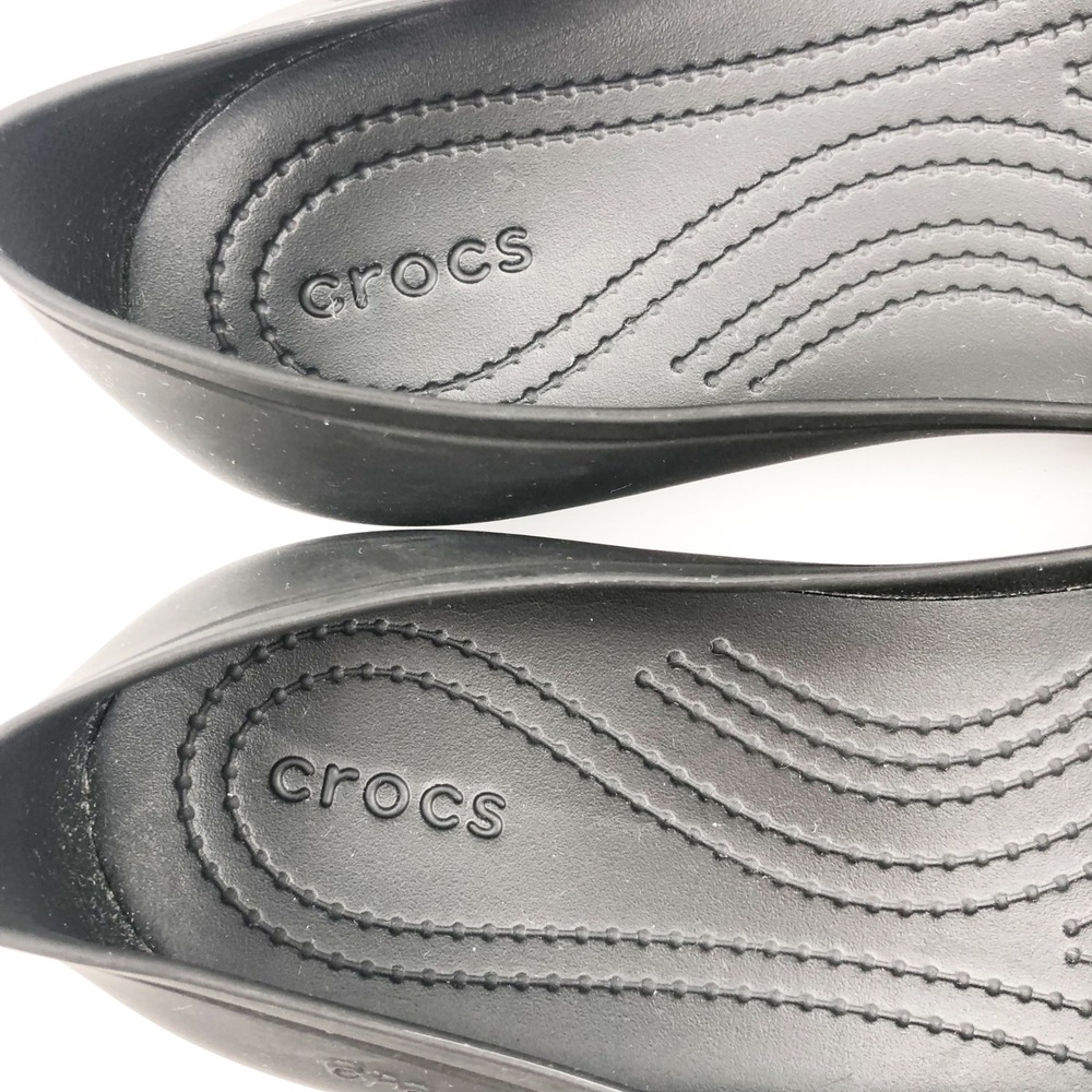 Crocs Shoes Womens 10 Brooklyn Ballet Flats Black Slip On Comfort Rubber - Picture 6 of 9